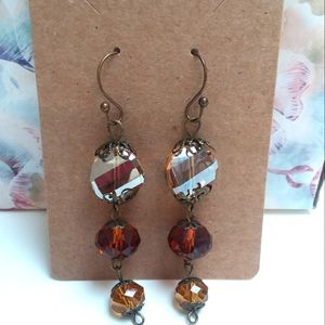 Vintage Inspired Beaded Earrings 3-Tone Amber
